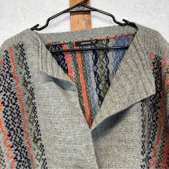 Kerisma Lambswool Gray Multicolor Knit Geometric Print Sweater Shaw Size S/M - Picture 2 of 10